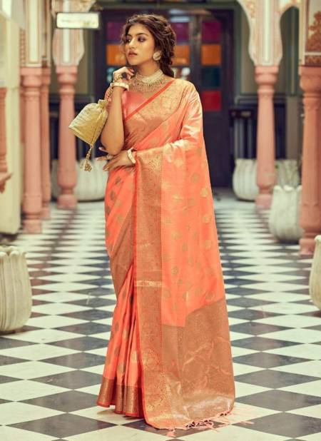 Orange Colour Annalise Rajyog New Latest Festive Wear Designer Printed Soft Tusser Weaving Saree Collection 10061